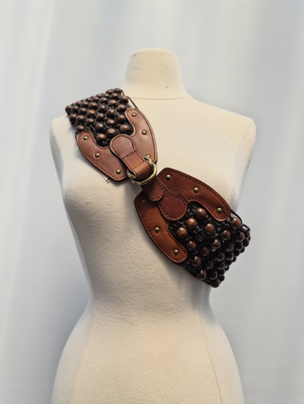 Michael Kors Vintage Boho Wood Bead Macrame Statement Waist Belt S/M Resortwear‎